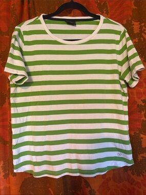 Bogner Lime Green and White Striped Short Sleeve Tee